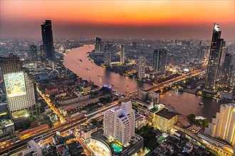 Sunset over Bangkok and the Chao Phraya River, Thailand