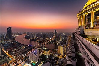 Nightshot from Bangkok and the Chao Phraya River with the dome of Lebua tower, Bangkok