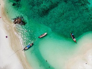 Aerial of North Point beach with fishing boats, Koh Lipe