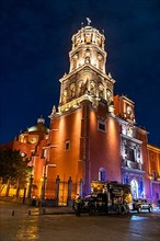 Templo de San Francisco at night, Unesco site Queretaro