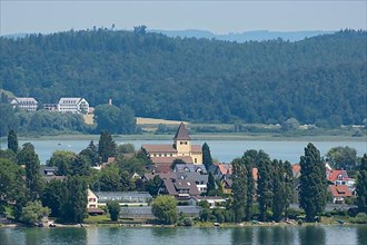View from Arenenberg to Reichenau Island with St. George's Church, Lake Constance