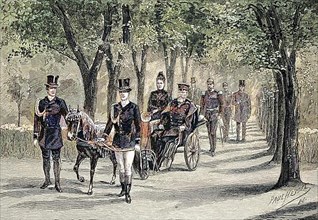A Ride by Emperor Frederick in a Carriage in Charlottenburg Palace Park, Original Drawing by Paul Heydel