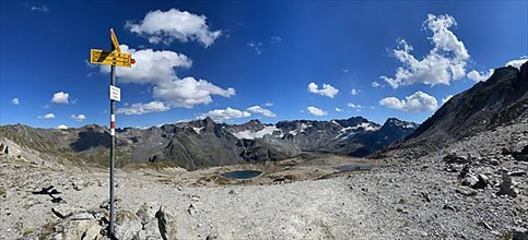 Mountain lakes in scree, behind Val Grialetsch with Piz Sarsura and Piz Vadret