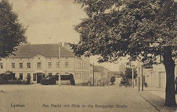 Market place and view into Stargarder Strasse in Lychen, district of Uckermark in the north of Brandenburg