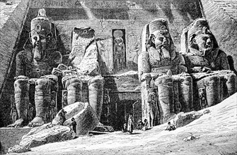 Facade of the Rock Temple of Abu Simbel in 1880, Egypt