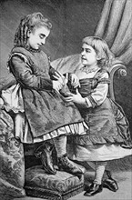 Two Girls Playing the Finger Game Take Off with a Thread,1880