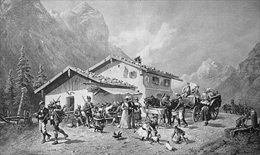 The station at the Schwarzbachwacht, mountain pass between Reichenhall and Berchtesgaden in 1879