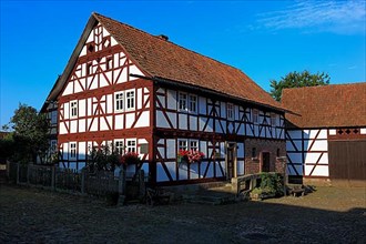 Half-timbered house in the open-air museum Rhoener Museumsdorf in Tann in der Rhoen, Fulda district