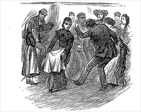 Scene on an English emigrant ship, dancing on board