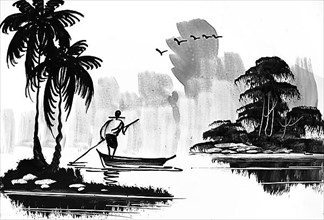 Fisherman on the Lake, Historic Landscape in Southeast Asia