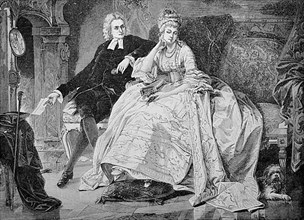 The Secret Betrayed, couple in elegant clothes sitting on a sofa