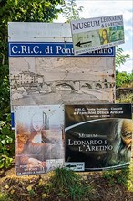 Reference to the Leonardo Museum at the stone arch bridge, Ponte Buriano