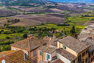 Hilly landscape in Tuscany, view from the upper city wall of Montepulciano