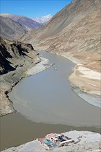 Confluence of the Indus and Zanskar Rivers in the Himalayas, Indus Valley