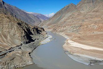 Confluence of the Indus and Zanskar Rivers in the Himalayas, Indus Valley
