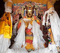 Holy figure with prayer cloths, Basgo Monastery or Basgo Gompa