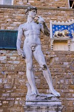 Marble statue of David in front of Palazzo Vecchio, Piazza della Signorina