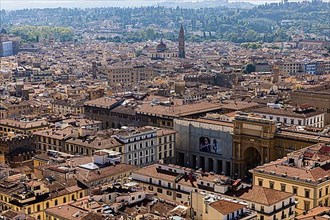 Above the rooftops of Florence, view from the visitor platform on the dome of the cathedral