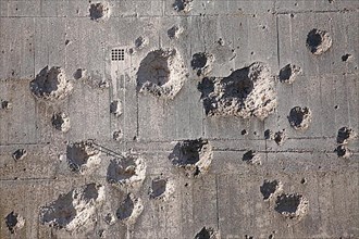 Bullet holes from the Second World War on an air raid shelter, Bremen