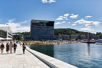 View of the Munch Museum in summer from the forecourt of the opera house, Bjorvika district