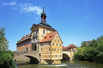 The Old Town Hall in the centre of Bamberg on the river Regnitz. Bamberg, Upper Franconia