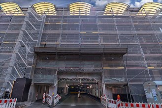 Scaffolding on a parking garage for facade renovation, Nuremberg