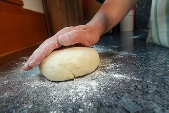 Swabian cuisine, preparing curd dough for Haertsfeld potato cake