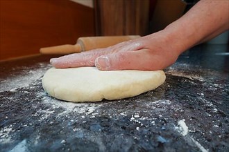 Swabian cuisine, preparing curd dough for Haertsfelder potato cake