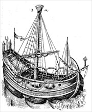 15th century ship, facsimile of copper engraving by Israhel van Meckenem