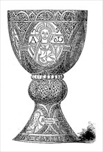 The Tassilo Chalice is an 8th century bronze chalice gilded with silver and gold, located in Kremsmuenster Abbey in Austria. Digitally restored reproduction of a 19th century original
