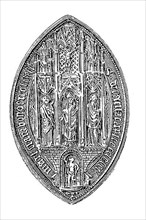 Pointed oval seal of the collegiate church in Kranenburg near Kleve, Germany