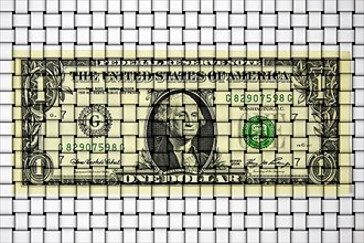 A dollar note graphically altered or woven,
