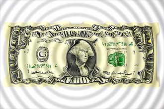 A dollar note graphically altered or distorted as a wave,