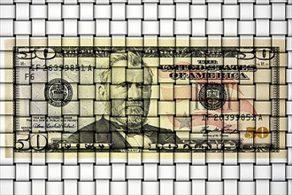 A fifty dollar note graphically altered or woven,