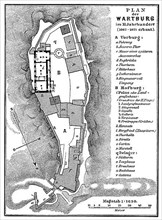 The ground plan of Wartburg Castle in Thuringia in the 11th century, Germany