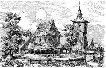 Church made of oak trunks in Ludom, Lubom from the 13th century