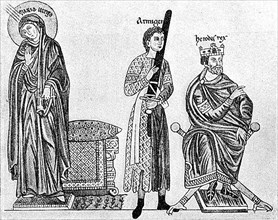 Courtesan costumes at the time of Emperor Frederick I from the illuminated manuscript, Hortus deliciarum