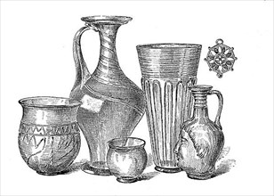 Pottery vessels from the Roman period, drinking cups in various sizes