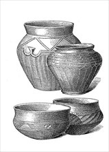 Vessels from the Roman period, various urn vessels made of clay