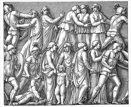 Germanic woman are captured by Roman troops, relief on the Victory Column of Marcus Aurelius