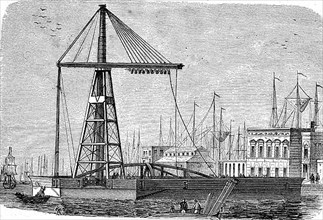The iron steam derrick, steam crane