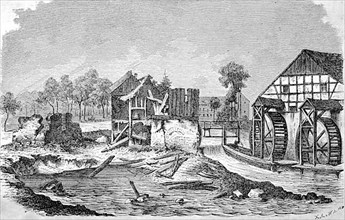 The destroyed water mill Erlmuehle, near Zwickau after the flood