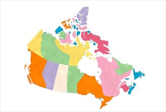 Canada map in watercolors over white background,