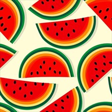 Vector seamless pattern with fresh cut watermelon slices,