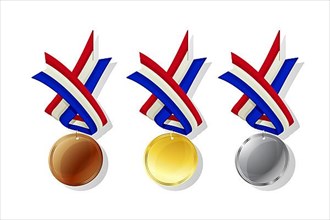 Netherlands medals in gold, silver and bronze with national flag. Isolated vector objects over white background