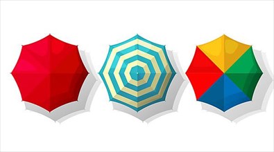 Vector set of beach umbrellas in colors over white background,