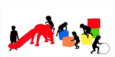 Indoor playground with children silhouettes, vector illustration