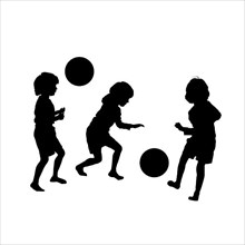 Vector silhouette of children playing soccer, isolated