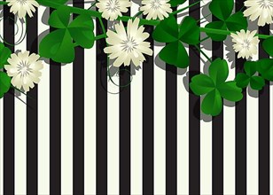 Clover leaves and flowers over a striped background,
