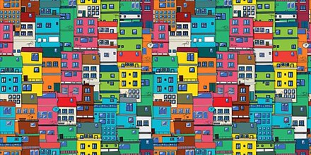 Urban background in colors, seamless vector pattern with Brazilian favela